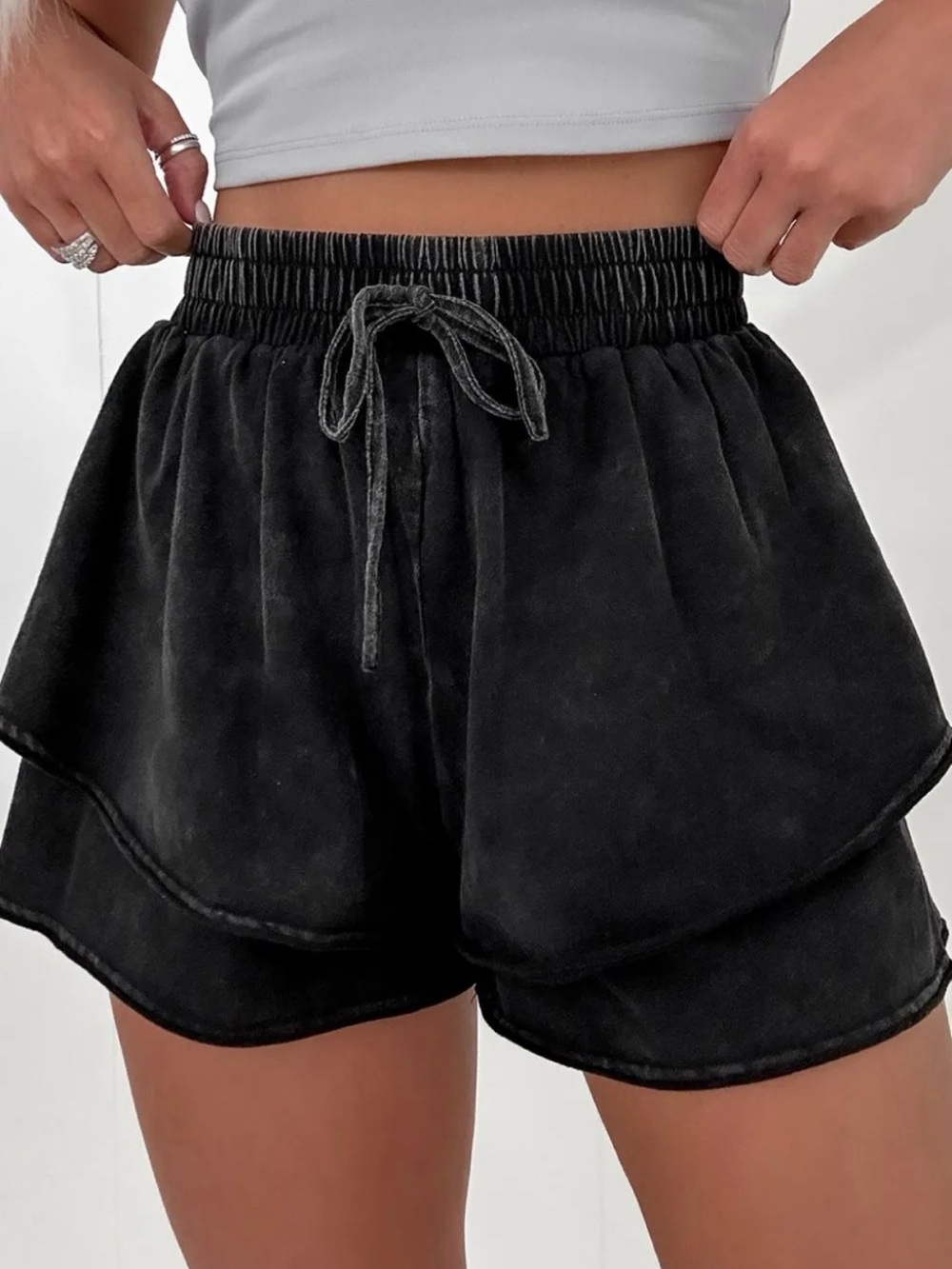 Charming Charlie Casual Drawstring Layered Black Women’s Shorts